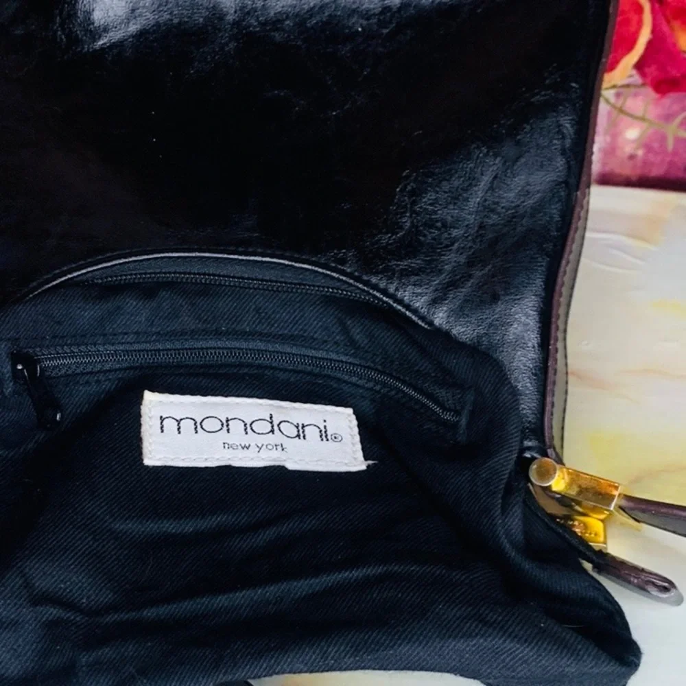 Mondani NY Black Faux Leather Baguette Shoulder Bag